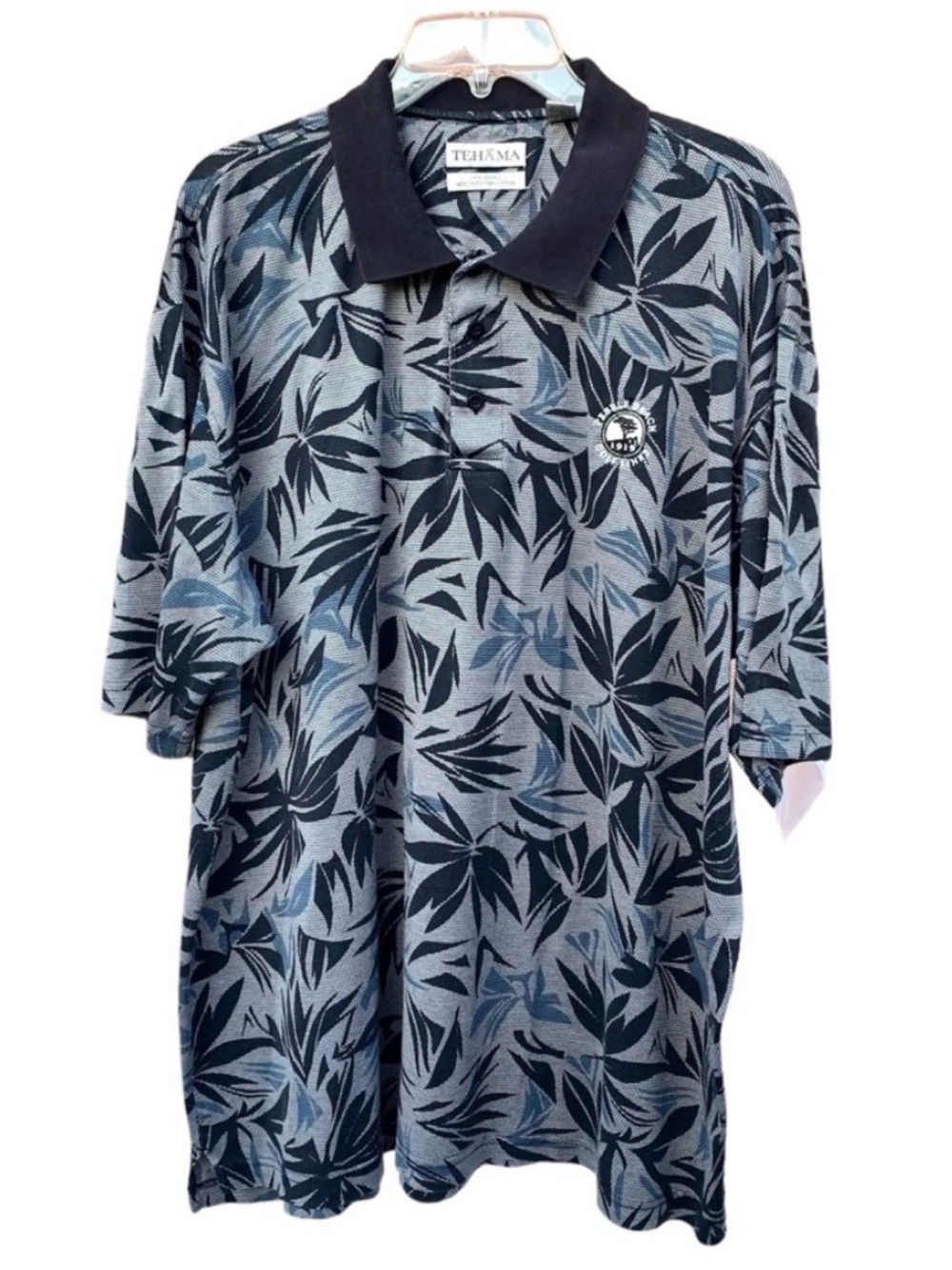 Teháma Pebble Beach Golf Links Blue Hawaiian Print Pima Cotton Polo Shirt 2XL